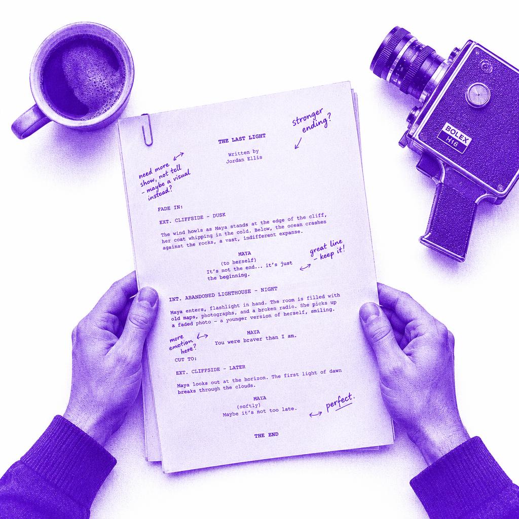 Hands holding an annotated film script